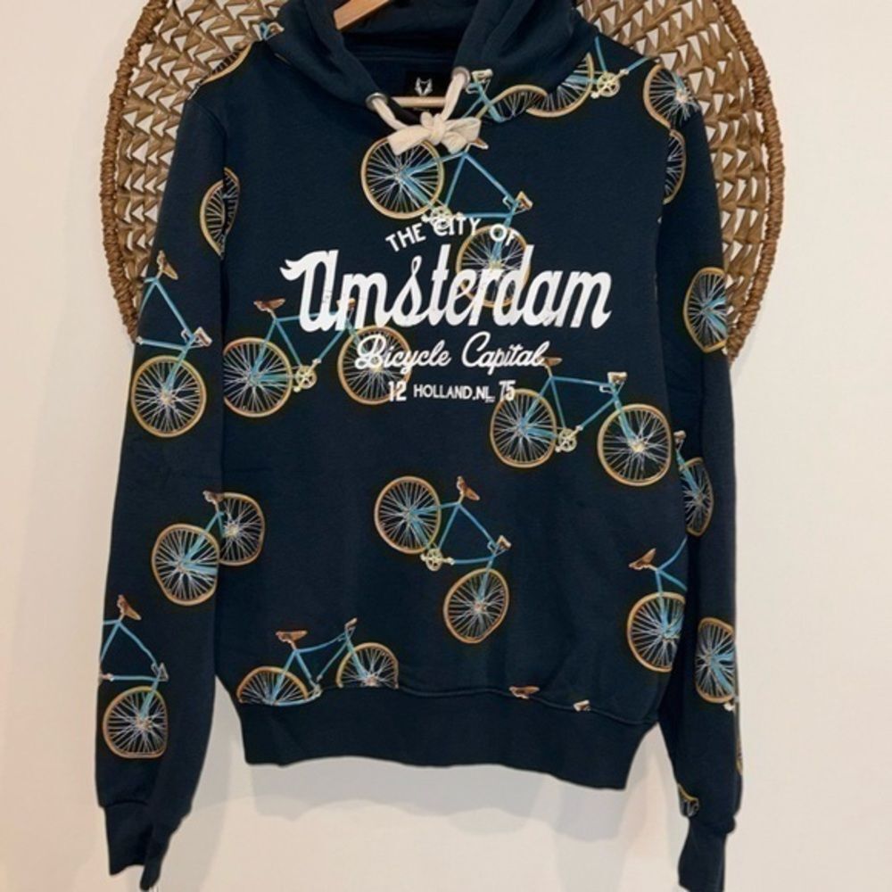Fox Amsterdam  bicycle capital of the world blue hooded sweatshirt size small